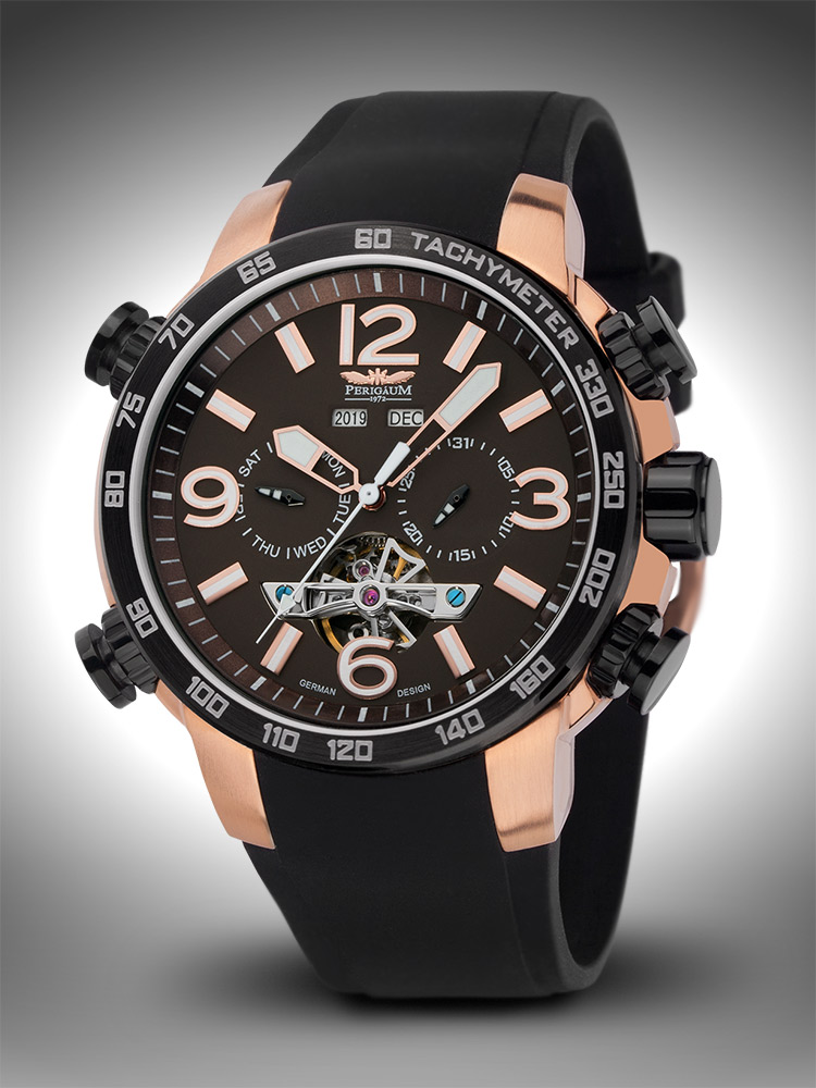 Perigaum P-1301-IR-S Automatikuhr mit Silikonband Rosegold Schwarz