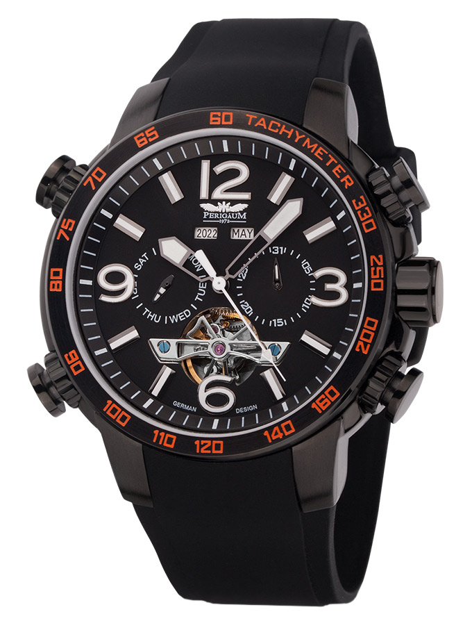 Perigaum P-1301-IS-S-Or Automatikuhr mit Silikonband Schwarz Orange