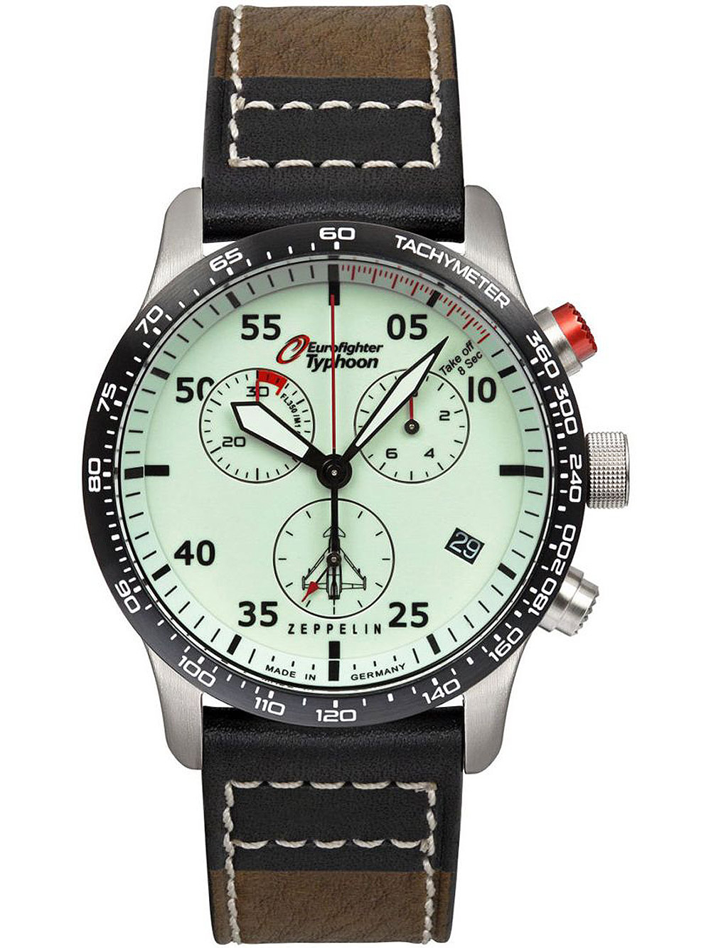 4041338729856 - Chronograph ZEPPELIN Eurofighter Typhoon vollfluoreszierendes Ziffernblatt 7298-5 Armbanduhren grün (olivgrün schwarz) Herren Quarzuhren