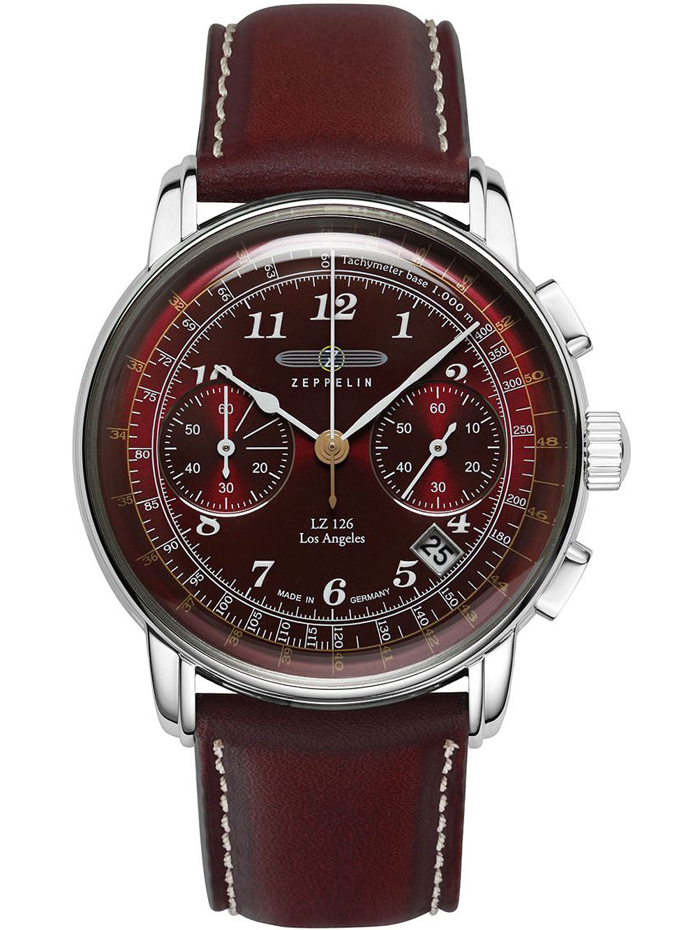 4041338761467 - Chronograph ZEPPELIN Zeppelin LZ126 Los Angeles 7614-6 Armbanduhren rot (weinrot) Herren Quarzuhren Armbanduhr Quarzuhr Herrenuhr Datum Stoppfunktion Made in Germany