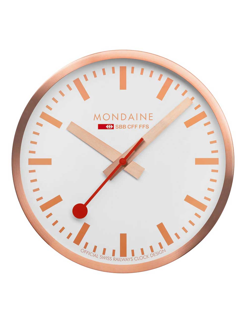 Mondaine A995.CLOCK.17SBK roségoldene Wand-, Bahnhofsuhr 40 cm aus Aluminium