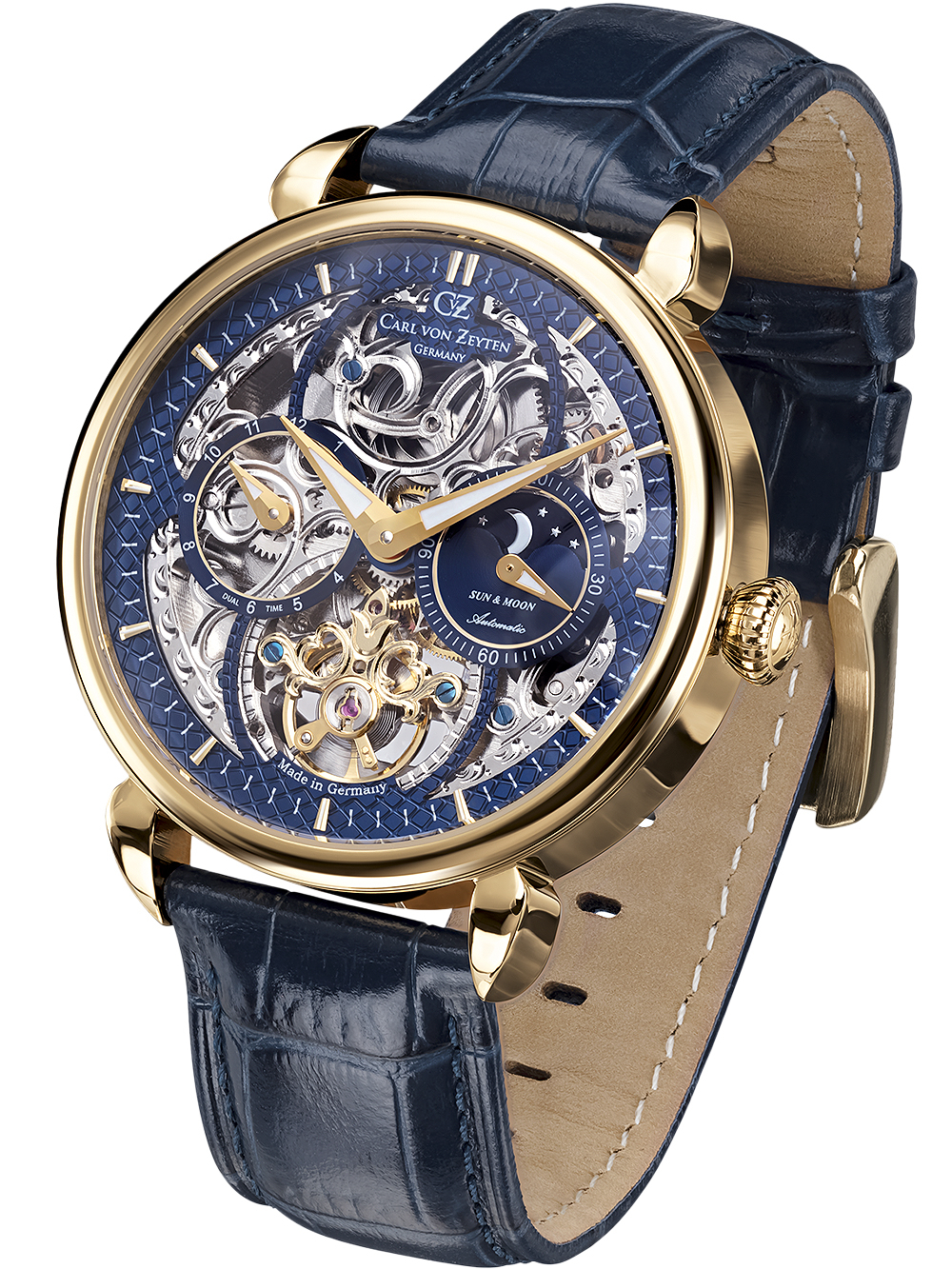 4056007100539 - Automatikuhr CARL VON ZEYTEN Neukirch Armbanduhren blau (blau blau) Herren Hochzeitsmode Armbanduhr mechanische Uhr Herrenuhr Skelettuhr Made in Germany