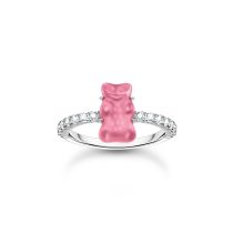 Thomas Sabo TR2459-052-9-52 Silberner Ring mit pinkfarbenem Goldbären und Zirkonia Damen