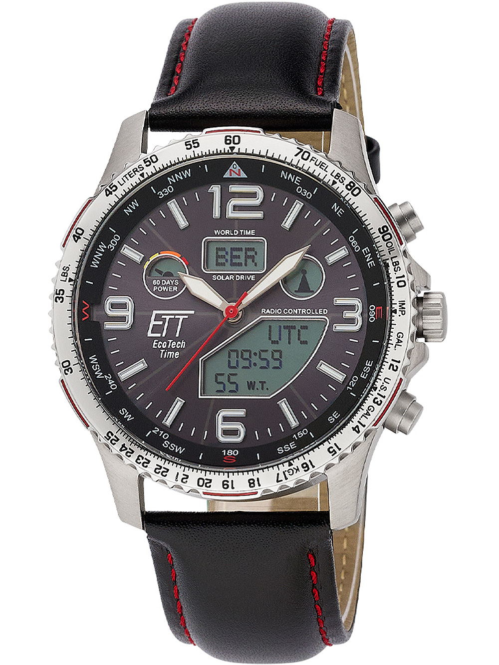 4260736031952 - Funkchronograph Professional World Timer EGT-11573-21L Armbanduhren schwarz (schwarz rot) Herren Solaruhren Armbanduhr Herrenuhr Stoppfunktion Datum Solar