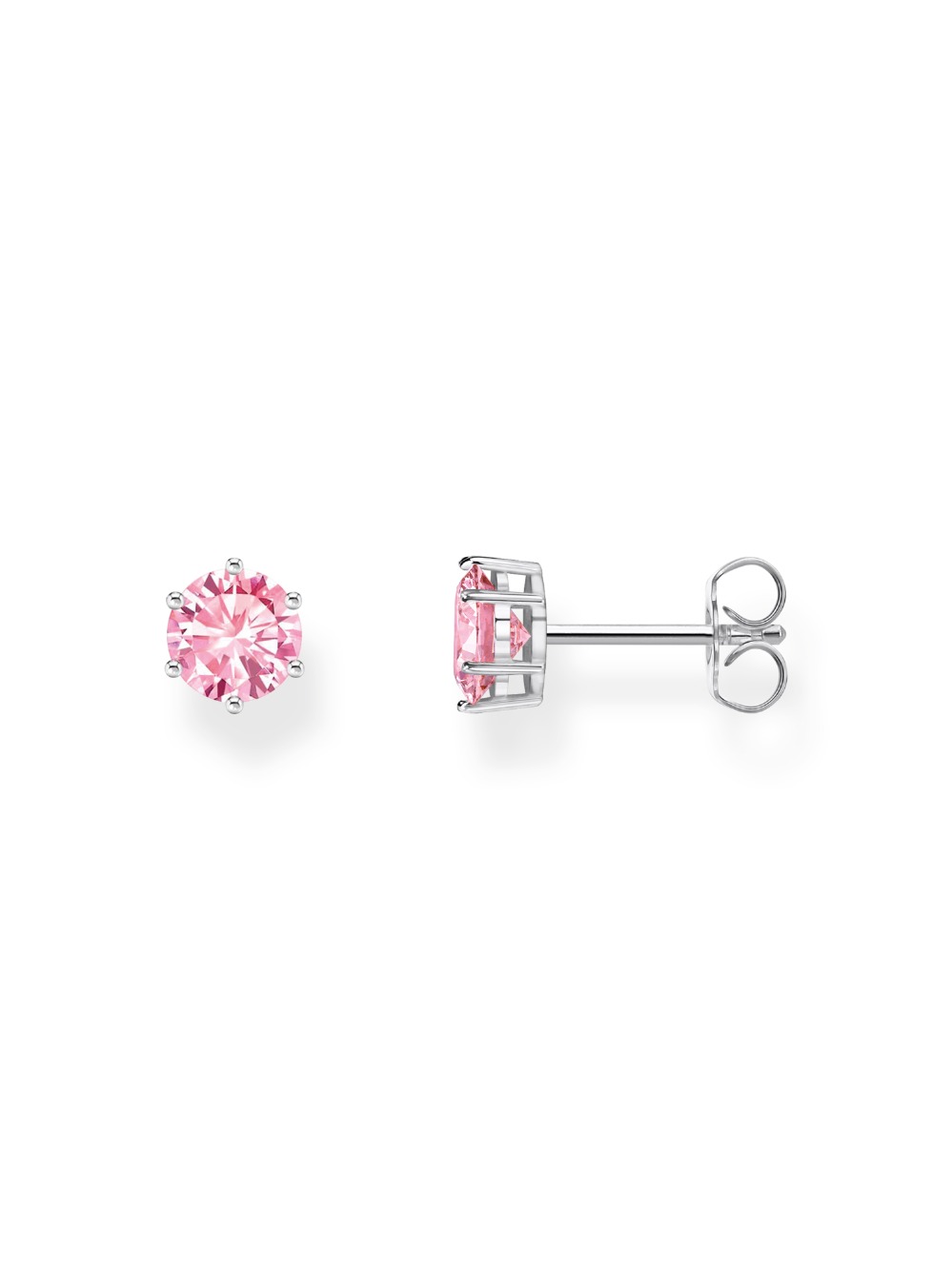 Thomas Sabo H2301-051-9 Silberner Ohrstecker mit pinkfarbenem Stein im Brilliantschliff 6,0 mm Damen