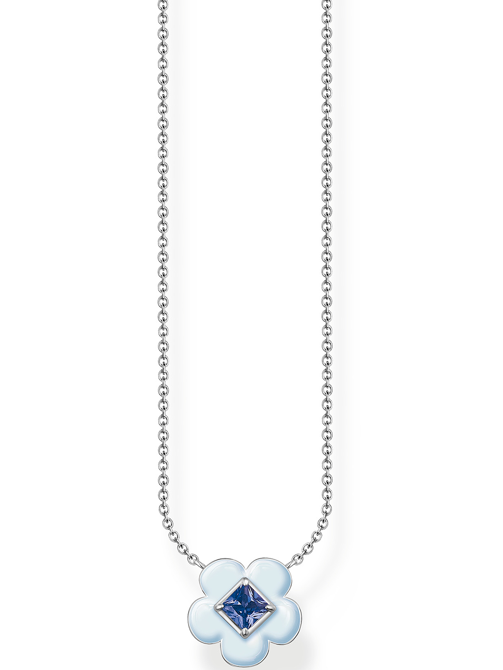 4051245550481 - Kette mit Anhänger THOMAS SABO Blume blauem Stein KE2185-496-1-L45V Halsketten Gr 45 Silber 925 (Sterlingsilber) bunt (silberfarben blau blau) Damen Ketten mit Anhänger Glas-Keramik Stein