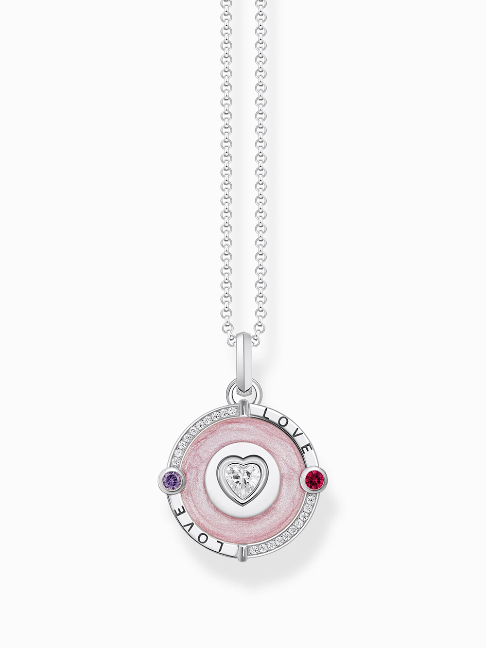 Thomas Sabo KE2201-390-9-L45V Silberne Kette mit rosa Anhänger u. herzförmigem Stein Damen