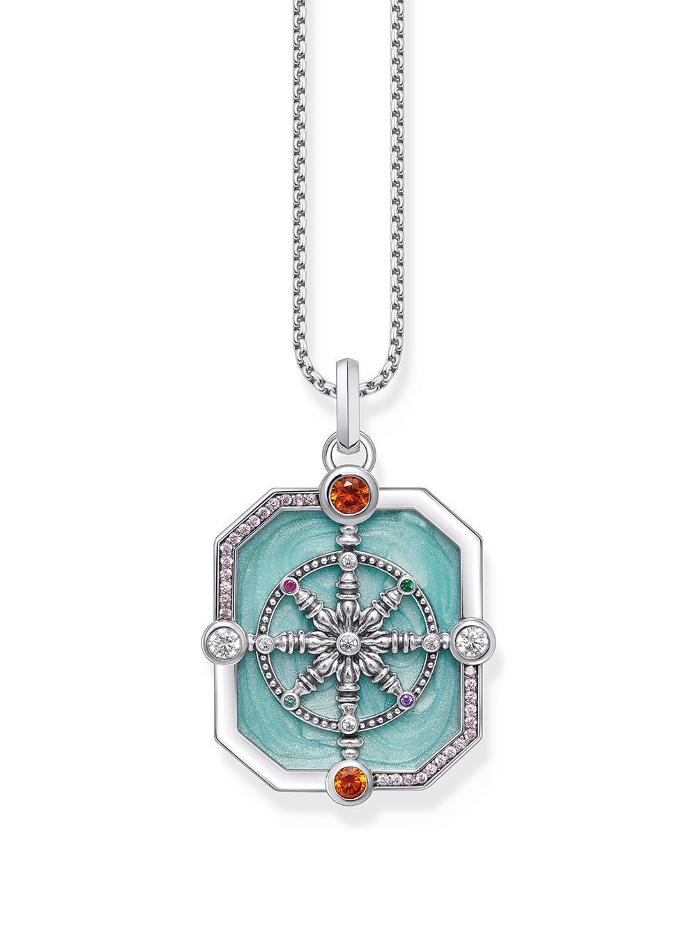 Thomas Sabo PE961-340-7 Silberner Kettenanhänger Wheel of Karma + Zirkonia Damen