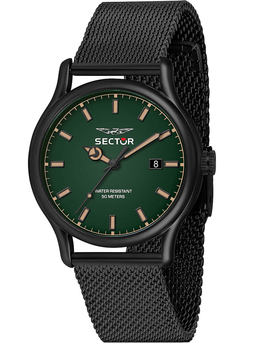 8033288907688 - Uhren - 660 43Mm 3H Green Dial Mesh Band Black SS - in black - Uhren für Unisex