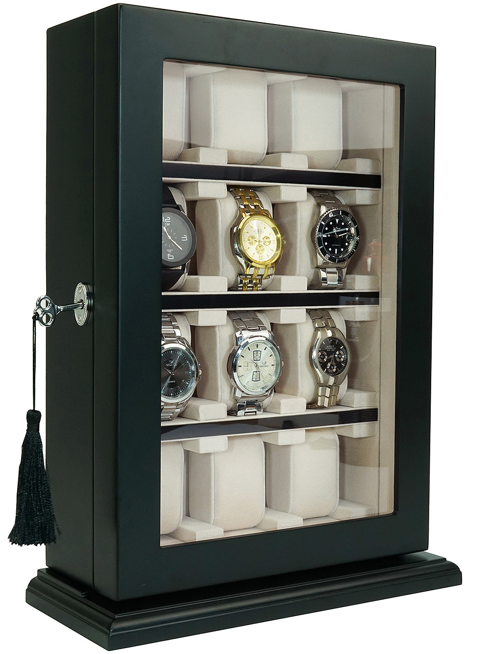 4260156291370 - Uhrenvitrine  RS-1100-12BL für 12 Uhren schwarz