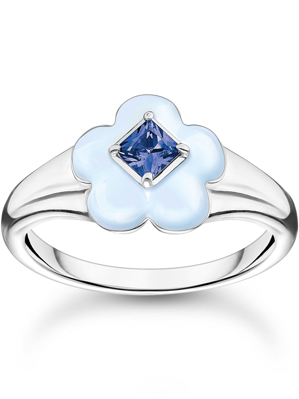 4051245550528 - Fingerring THOMAS SABO mit blauer Blume TR2433-496-1-52545658 Fingerringe Gr 54 Silber 925 (Sterlingsilber) 2 mm bunt (silberfarben blau blau) Damen Fingerringe mit Emaille - Glas-Keramik Stein