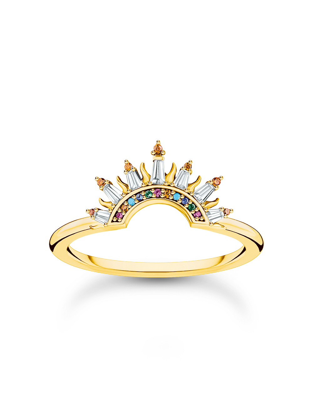 Thomas Sabo TR2456-488-7-54 Vergoldeter Ring mit Sonnenstrahlen und bunten Steinen Damen