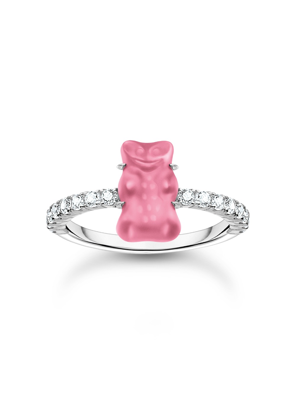 Thomas Sabo TR2459-052-9-54 Silberner Ring mit pinkfarbenem Goldbären und Zirkonia Damen