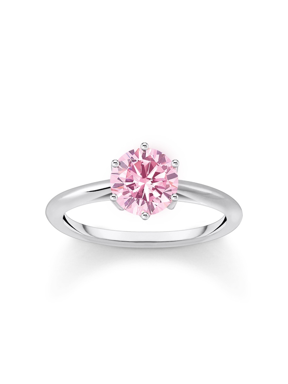 Thomas Sabo TR2474-051-9-56 Silberner Ring mit Pinkfarbenem Stein im Brillantschliff Damen