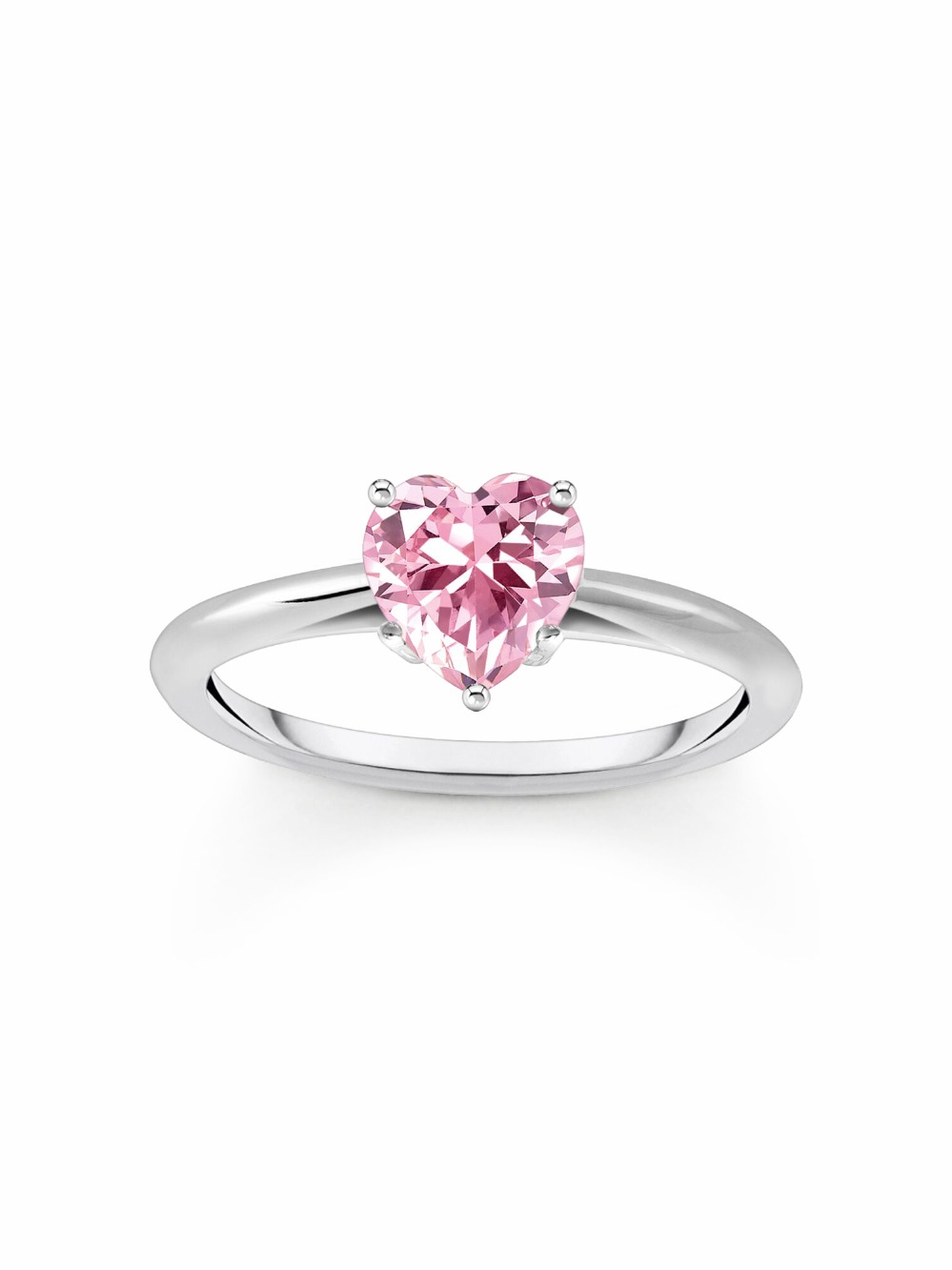 Thomas Sabo TR2476-051-9-56 Silberner Ring mit Pinkfarbenem Stein in Herzform Damen